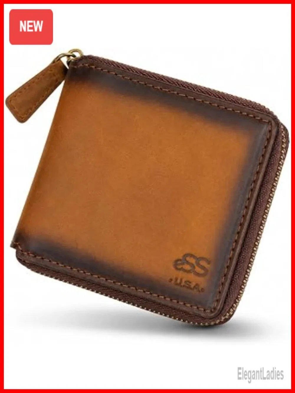 Handmade Teak Leather Bifold Wallet with Zipper – 8 Card Slots, Coin Pocket